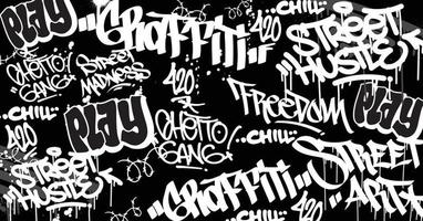 Graffiti art background with scribble throw-up and tagging hand-drawn style. Street art graffiti urban theme for prints, patterns, banners, and textiles in vector format