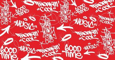 Graffiti art background with scribble throw-up and tagging hand-drawn style. Street art graffiti urban theme for prints, patterns, banners, and textiles in vector format