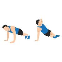 Man doing push up with a twist. Flat vector illustration isolated on white background