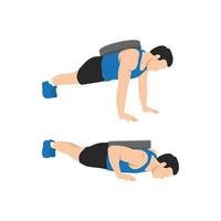 Man doing Weighted push up. Flat vector illustration isolated on white background