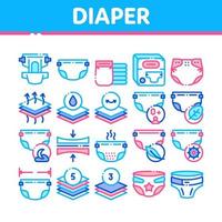 Diaper For Newborn Collection Icons Set Vector