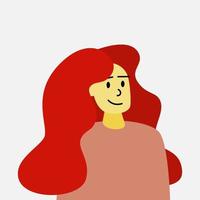 red long haired girl smiling clip art vector illustration for design decorations. people avatar flat vector illustration.