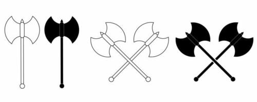 outline silhouette battle Axe icon set isolated on white background vector