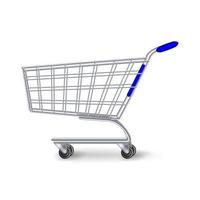 Supermarket Shopping Cart Vector. Side View Empty Shopping Cart Isolated On White Background. vector