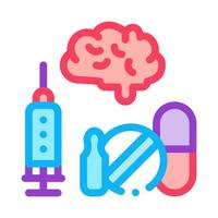 ilustración de esquema de icono de cerebro, jeringa y pastillas vector