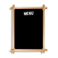 Menu Board. Cafe Or Restaurant Menu Bulletin Black Board. Isolated On White Background. Realistic Black Signboard Chalkboard With Wooden Frame Hanging. Vector Illustration