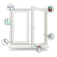 Plastic Window Vector. Window Frame Structure. Open Plastic Glass Window. Isolated On White Background Illustration vector