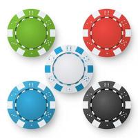 Poker Chips Vector. Set Classic Colored Poker Chips Isolated On White. Red, Black, Blue, Green Casino Chips Illustration. vector
