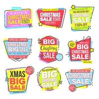 Christmas Big Sale Sticker Set Vector. Template For Advertising. Discount Tag, Special Offer Banner. Up To 50 Percent Off Badges. Promo Icon. Buy Label. Isolated Illustration vector