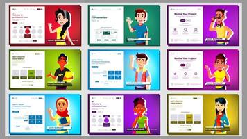 Self Presentation Banner Set Vector. Multiracial Person. Female, Male. Introduce Yourself Or Your Project, Business. Illustration vector