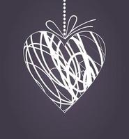 White heart on a cord with a bow. A vector illustration