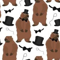 A pattern from a set of 19th century men for a groundhog. Groundhog Day is dressed in men's accessories. Hat top hat, monocle, butterfly set of men. Fun gift wrapping for Groundhog Day vector