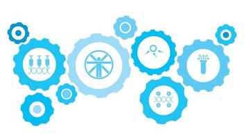 Biology, smart gear blue icon set. Connected gears and vector icons for logistic, service, shipping, distribution, transport, market, communicate concepts. on white background