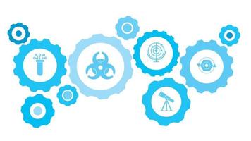 Bioinformatics gear blue icon set. Connected gears and vector icons for logistic, service, shipping, distribution, transport, market, communicate concepts. on white background