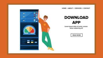 hombre descargar aplicación en vector de dispositivo de teléfono móvil