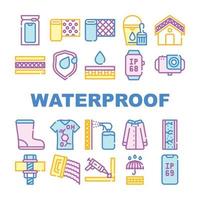 Waterproof Material Collection Icons Set Vector Illustrations