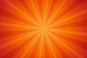Orange halftone sunburst background with rays, vector illustration
