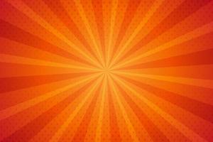 Orange halftone sunburst background with rays, vector illustration