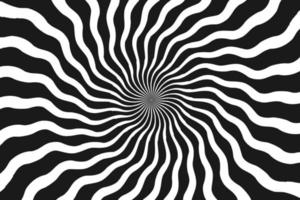 White and black psychedelic optical illusion abstract background with rays, vector illustration