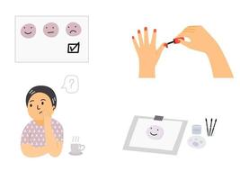 Set of activity for coping strategies concept. Flat vector illustration.