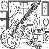 Página para colorear de guitarra de regalo del día del padre para niños vector