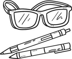 Eye Glasses and Pen Isolated Coloring Page vector