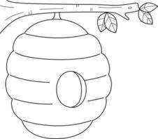 Spring Beehive Isolated Coloring Page for Kids vector