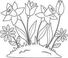 Spring Tulip Flowers Isolated Coloring Page vector