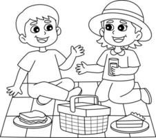 niña y niño de primavera haciendo un picnic aislado vector