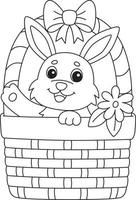 Spring Rabbit Inside the Basket Isolated Coloring vector