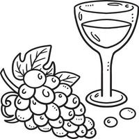 copa de vino y uvas aisladas para colorear, pintar e imprimir vector