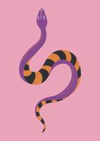 Serpent with stripes, snake magic reptile creature vector