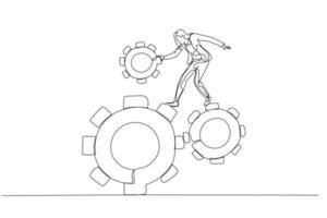 Drawing of businesswoman gear. Single line art style vector