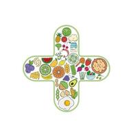 Health plus sign food and drink collage icon. Vector set of essential allergens and diet line icons. Editable food icon set.