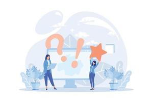 Frequency asked questions and helpdesk illustration. Characters contacting with helpdesk service, asking questions and receiving answers. Customer support concept. Flat vetor modern illustration vector