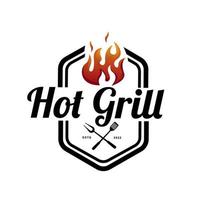 Hot grill vintage logo concept. grill tool with fire flame stamp template. Vector illustration