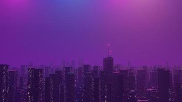 3d render of Cyber punk night city landscape concept. Light glowing on dark scene.  Night life. Technology network for 5g. Beyond generation and futuristic of Sci-Fi Capital city and building scene. photo