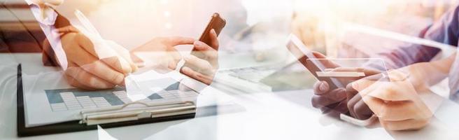 Businessman using mobile smart phone. Business global internet connection application technology and digital marketing, Financial and banking, Digital link tech, big data. photo