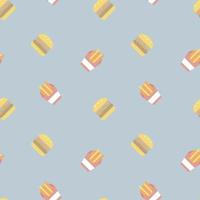 seamless fast food with hamburger and french fries repeat pattern in blue background, flat vector illustration design
