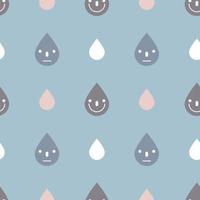 seamless cute rain drop, rainy season weather repeat pattern in blue background,  flat vector illustration design