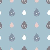 seamless cute rain drop, rainy season weather repeat pattern in blue background,  flat vector illustration design