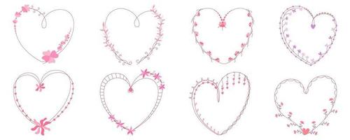 marco de corazón diseñado en estilo garabato de tono rosa sobre fondo blanco para el diseño de tarjetas, bodas, decoración de papel, decoración temática del día de San Valentín, impresión digital de álbumes de recortes y más. vector