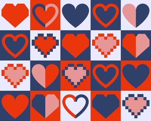 Geometric banner with hearts.