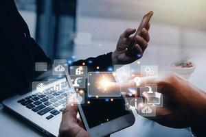 Digital transformation technology strategy, digitization and digitalization of business processes and data, optimize and automate operations, customer service management, internet and cloud computing photo