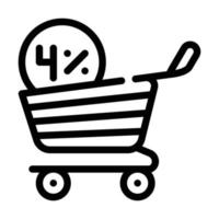 cashback percentage in shop cart line icon vector illustration