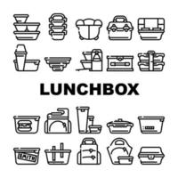 Lunchbox Dishware Collection Icons Set Vector Illustration