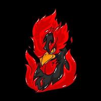 Cool Fire Chicken Head Vector Illustration