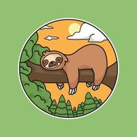 Cute Sloth Sleeping On Tree At Dawn Vector Illustration