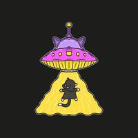 UFO Kidnaps Cat Vector Illustration