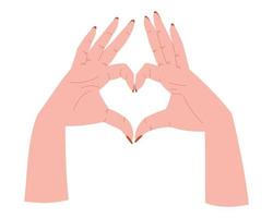 Manicured female hands making a heart shape with fingers. Vector isolated flat illustration.